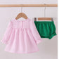 HD26 • girls seersucker appliqué st Patrick’s day bloomer set