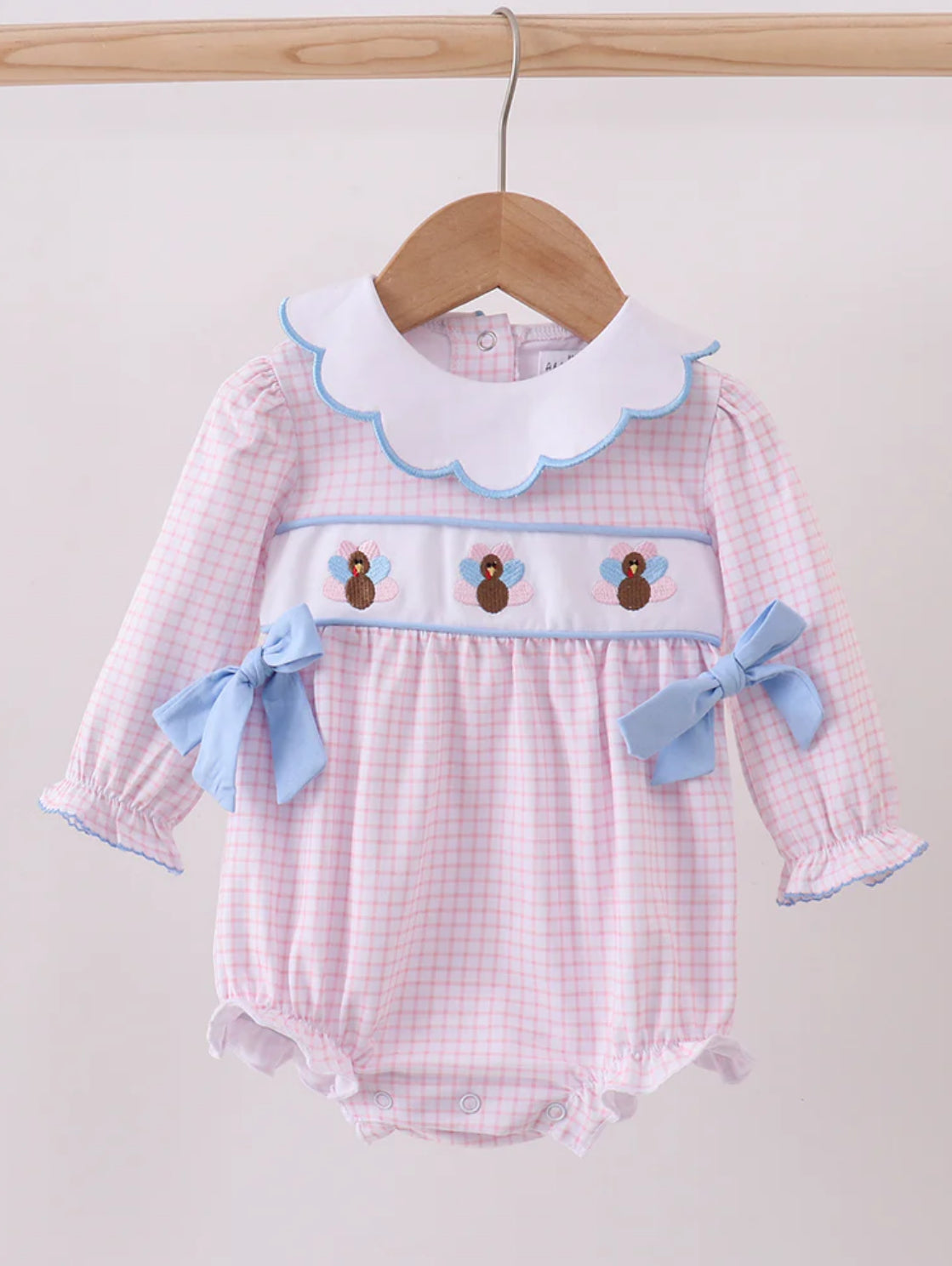 Thanksgiving 2025 • girls embroidered turkey pink & blue bubble
