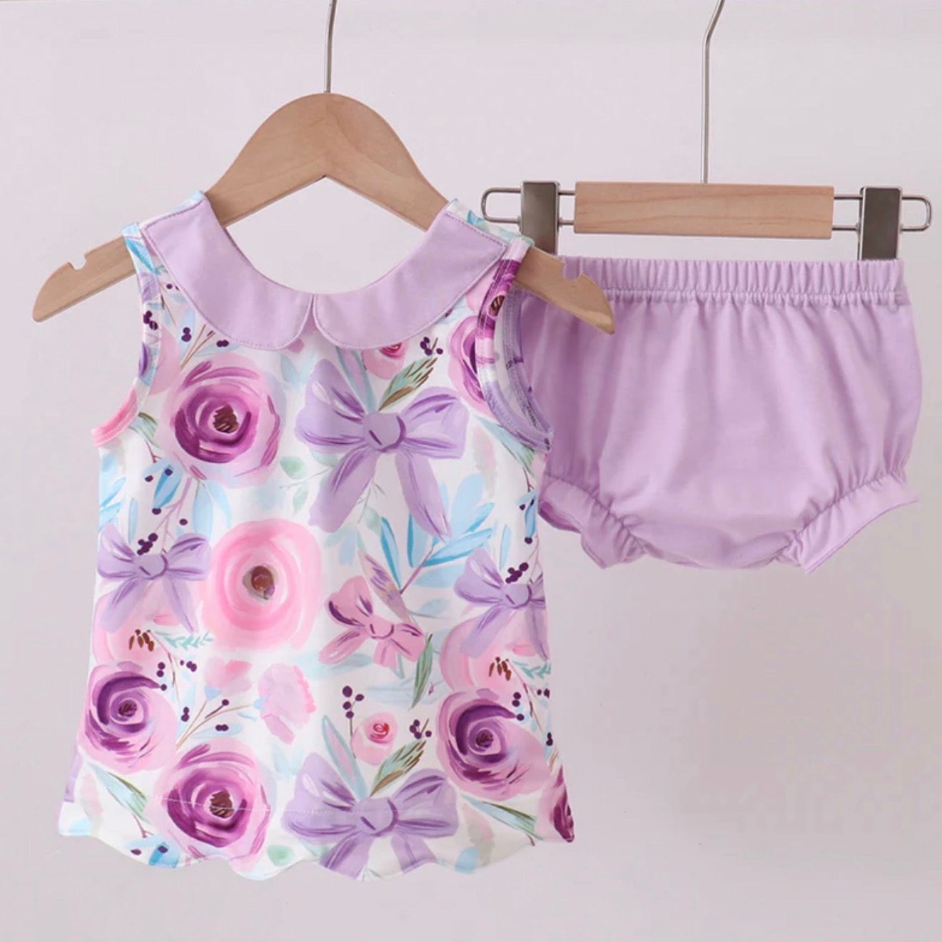 HD26 • girls purple floral & bow bloomer set