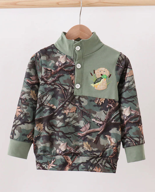 HD • boys embroidered camo hunting dog pullover