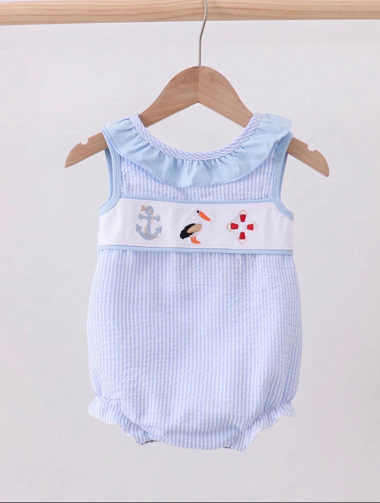 HD26 • girls seersucker & embroidered nautical bubble