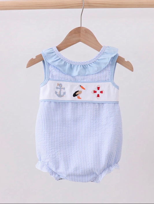 HD26 • girls seersucker & embroidered nautical bubble