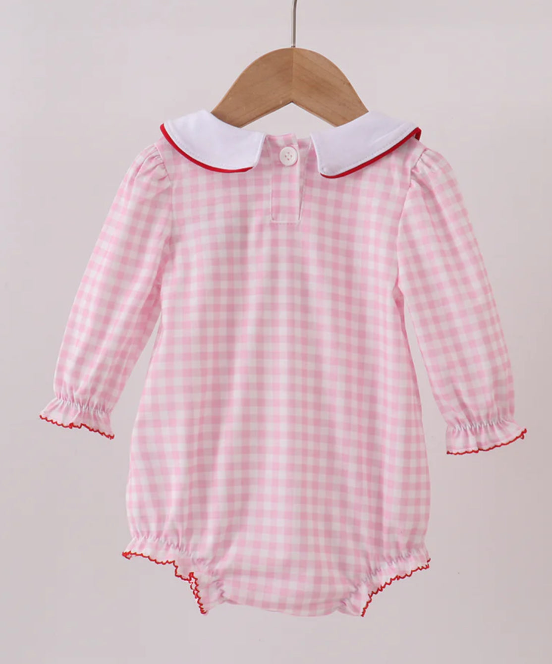 HD xmas 25• girls pink gingham Santa embroidered bubble