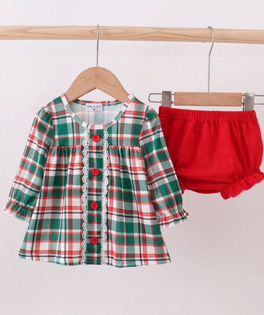 HD Xmas 25 • girls green plaid bloomer set