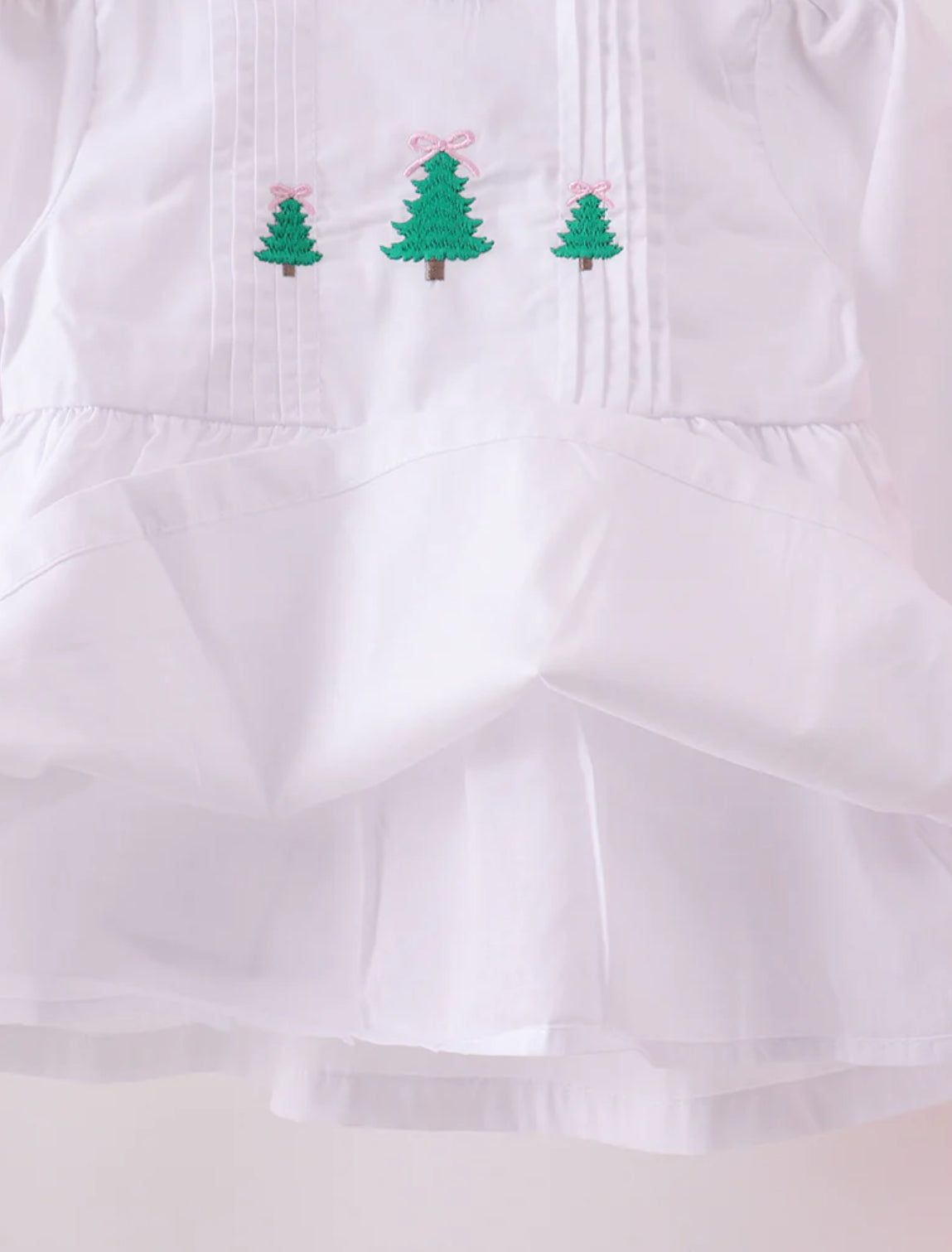 Christmas 2025 • girls white Christmas tree embroidered pink pant set