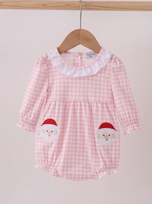 HD Xmas 25 • girls pink gingham Santa appliqué bubble