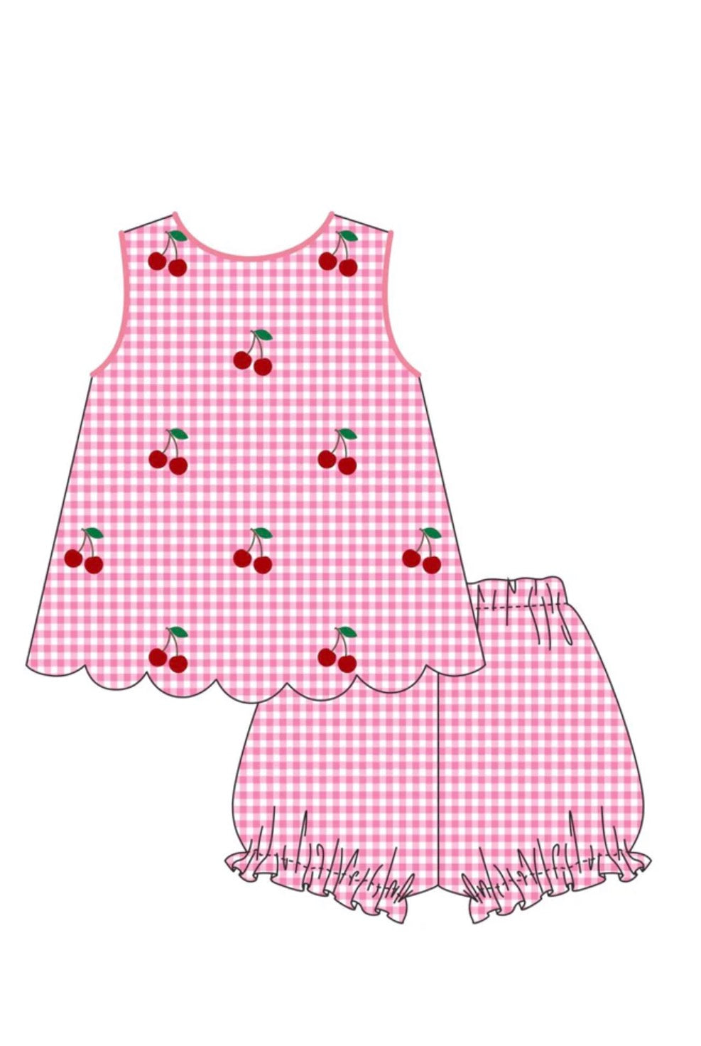 HD26 • girls pink seersucker cherry gingham set