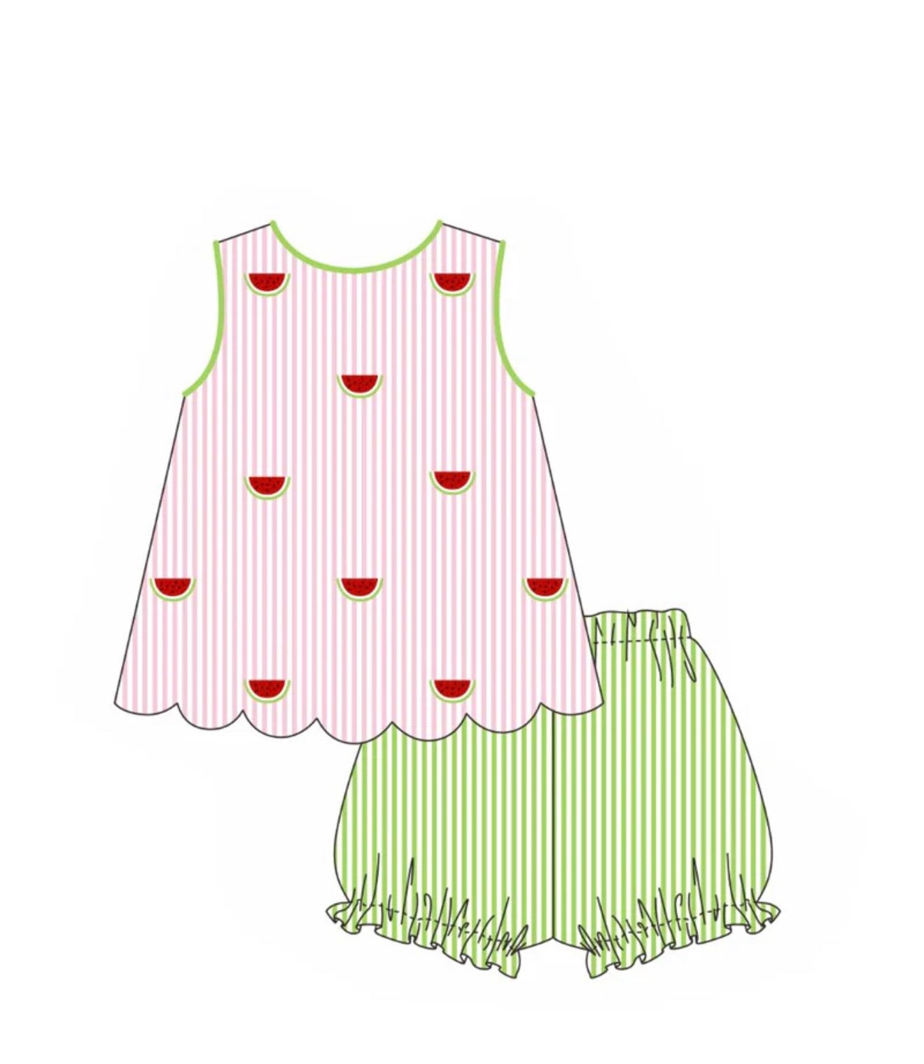 HD26 • girls seersucker embroidered watermelon  set