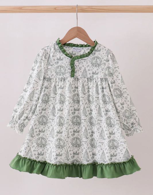 HD Xmas 25 • girls green tree ruffle gown