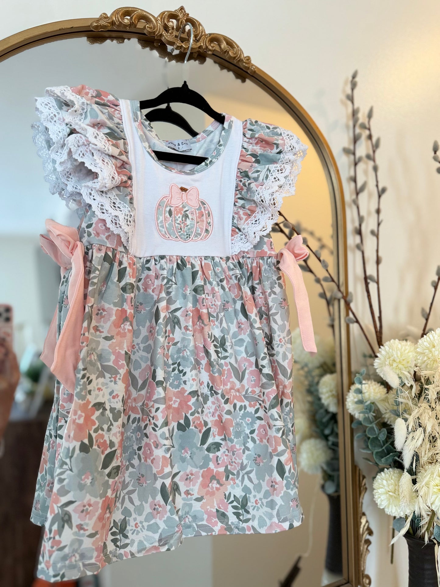 Girls Embroidered & Appliqué Floral Pumpkin dress