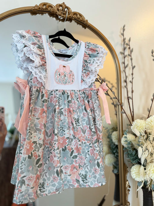 Girls Embroidered & Appliqué Floral Pumpkin dress