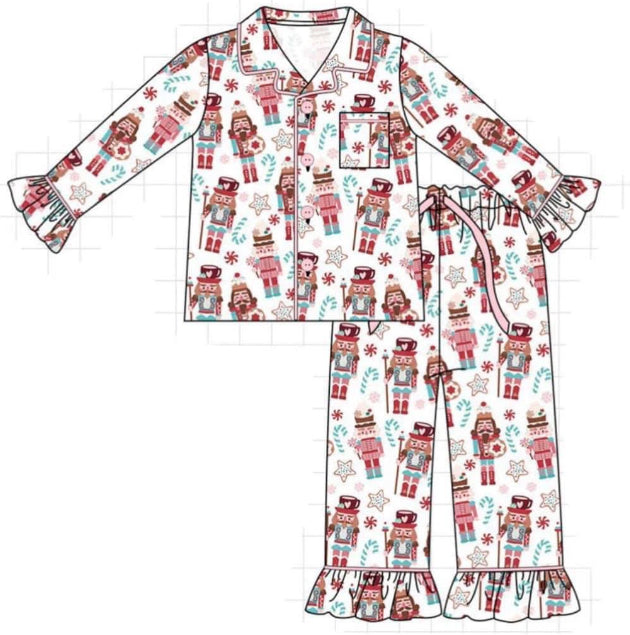 PRE-ORDER CHRISTMAS • Girls 2-Piece Ruffle Cute Nutcracker Pajamas