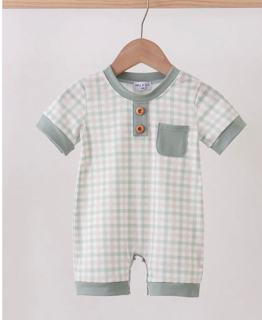 HD26 • boys sage plaid romper