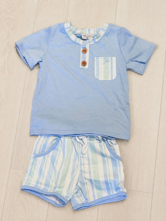 HD26 • boys blue stripe print short set