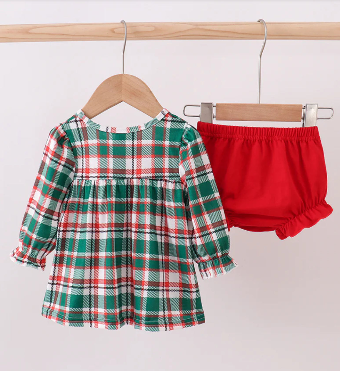 HD Xmas 25 • girls green plaid bloomer set