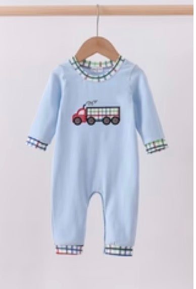 HD26 • boys blue truck appliqué romper