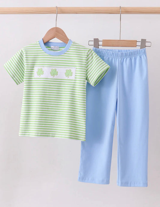 HD26 • Boys St.Patricks day embroidered clover pant set