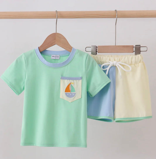 HD26 • boys embroidered colorblock short set