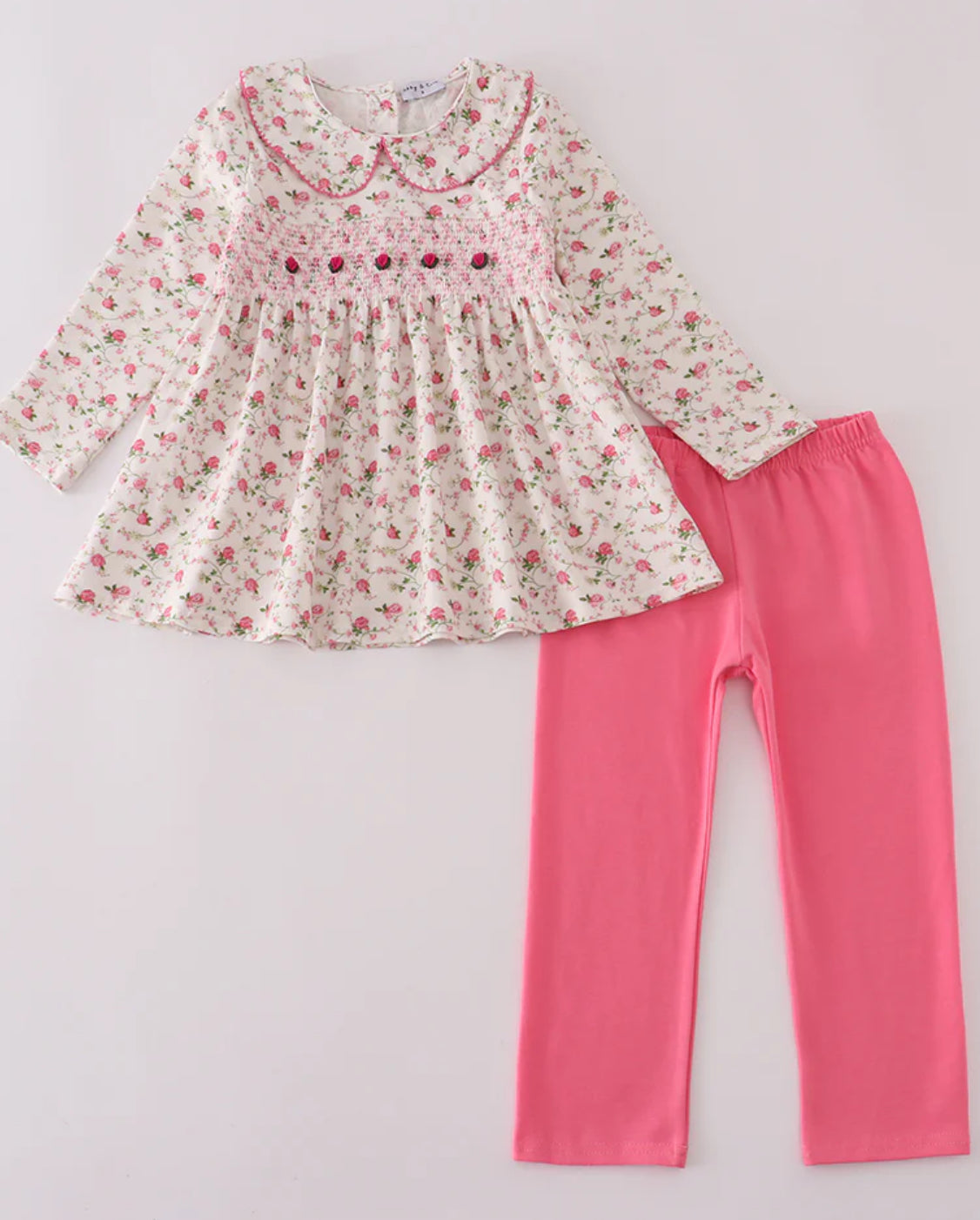 Girls pink rose hand smocked  pant set
