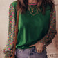 Green Floral Shirred Cuff Top LT