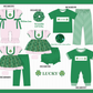 PO101 Green&pink clover embroidery ruffle stripe collection