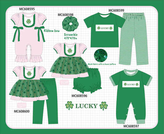 PO101 Green&pink clover embroidery ruffle stripe collection