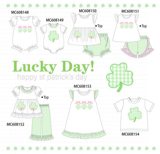 PO101 Green clover applique gingham collection