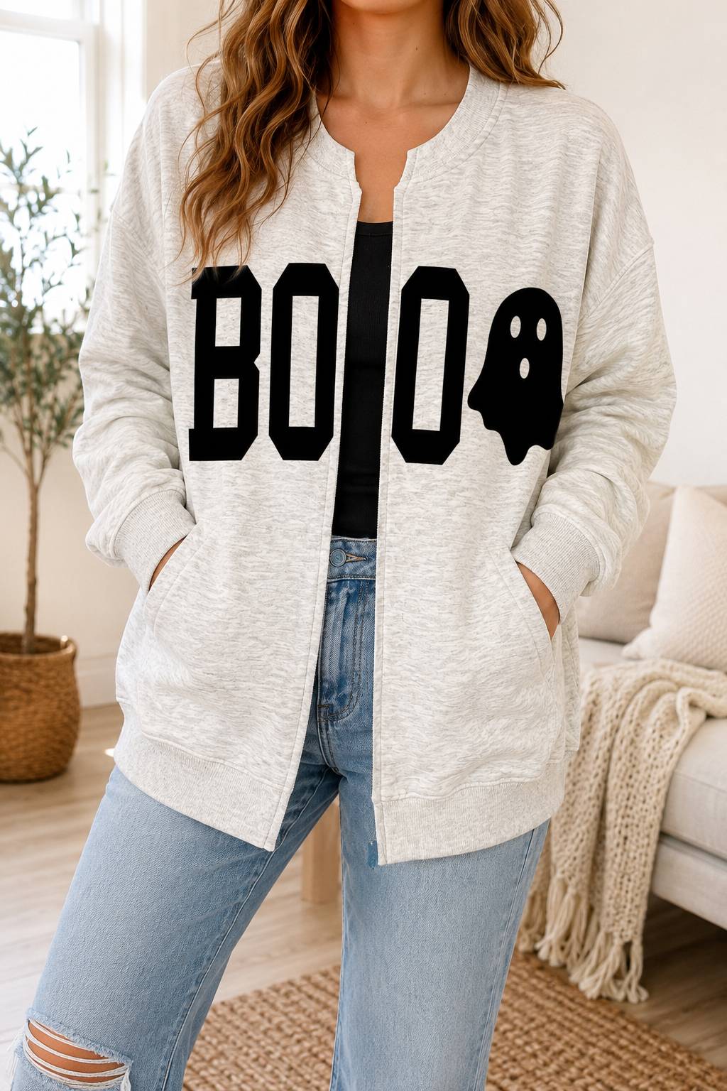 Grey BOO Open Front Sweatshirt RTS
