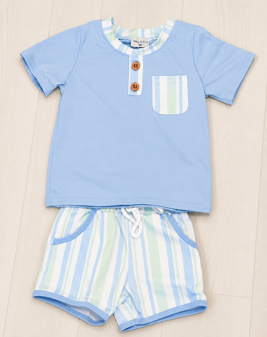 HD26 • boys blue stripe print short set