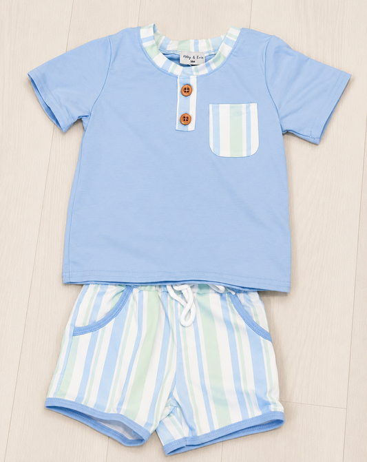 HD26 • boys blue stripe print short set