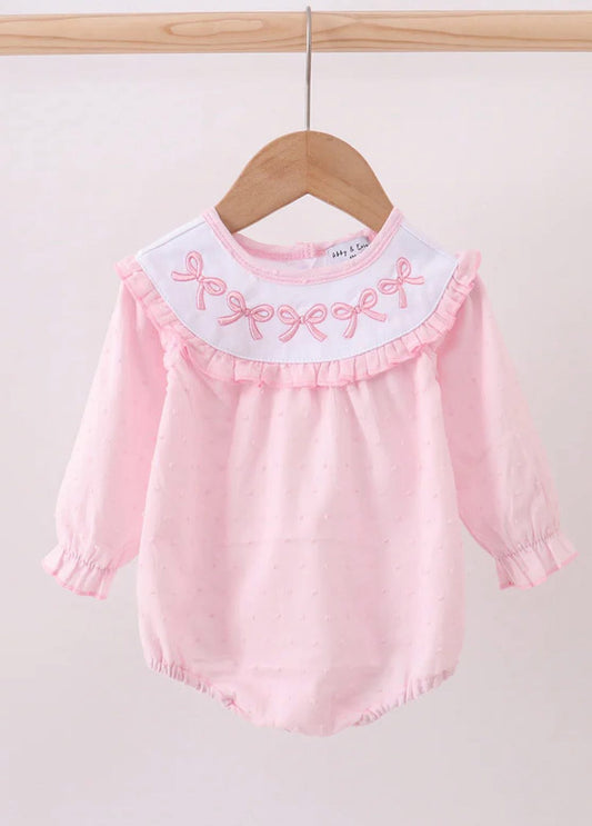 Girls embroidered pink bow Swiss for bubble