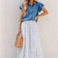 Blue Waist Floral Boho Skirt