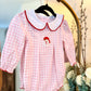 HD xmas 25• girls pink gingham Santa embroidered bubble