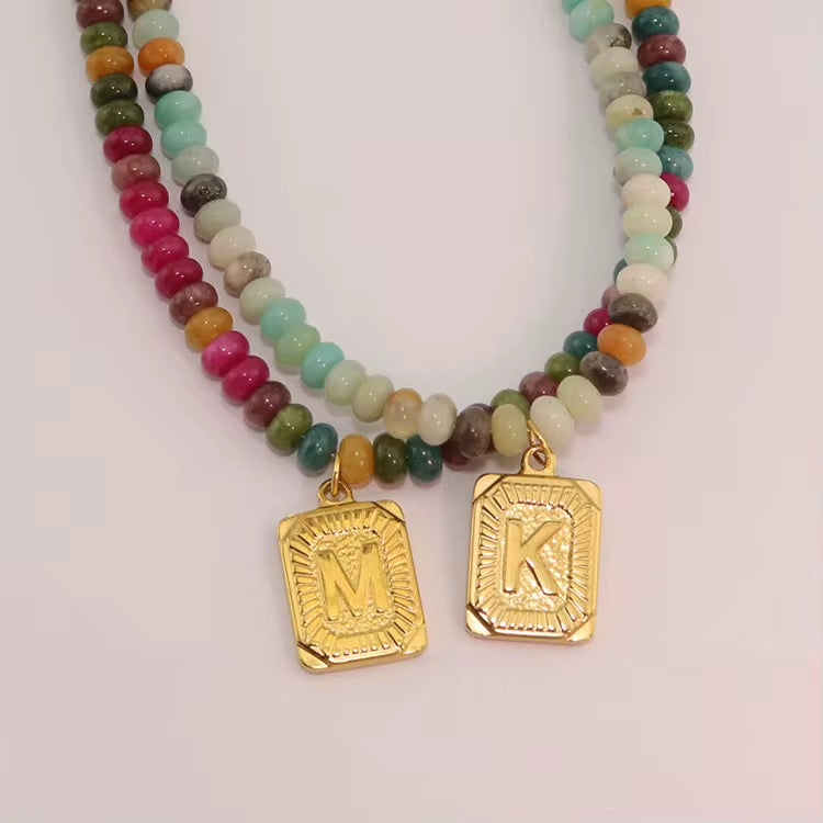 Beaded Gold Plated Initial Necklace RTS
