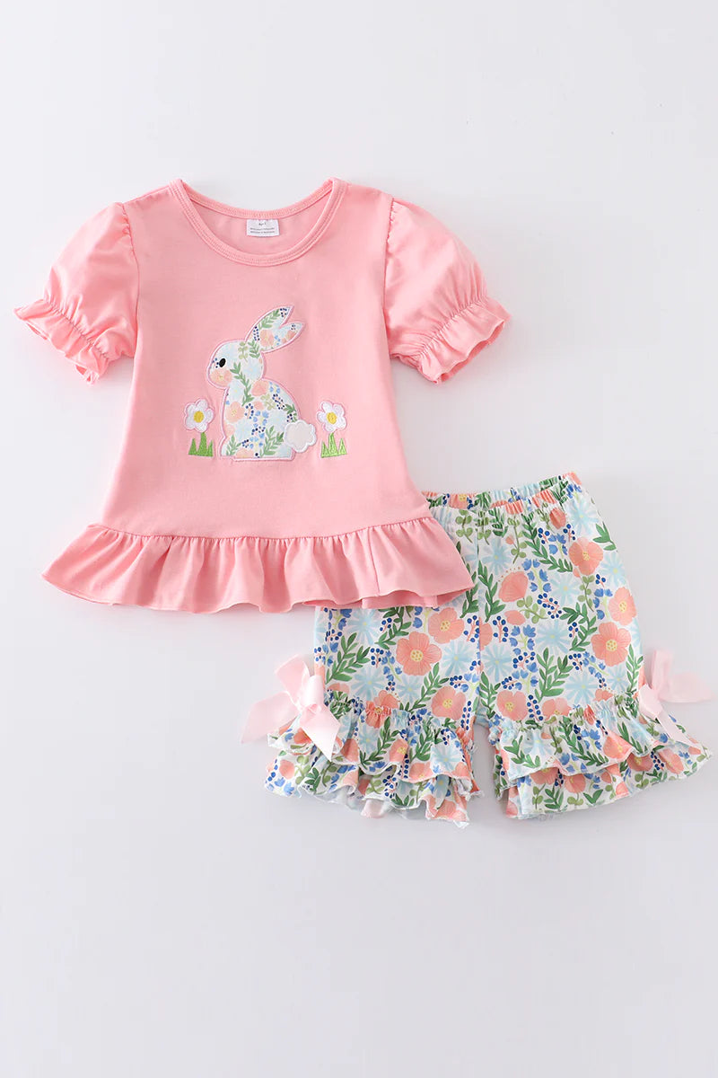 Floral Rabbit Applique Girl's Short Set