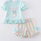 Mint Rabbit Applique Girl Shorts Set