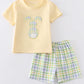 Mustard Rabbit Applique Boy Shorts Set