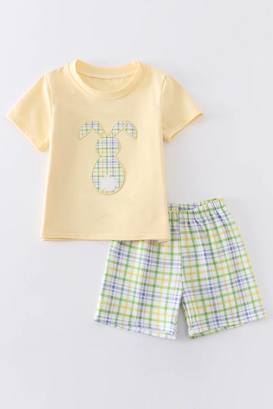 Mustard Rabbit Applique Boy Shorts Set