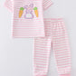 Pink Rabbit Carrot Applique Ruffle Girl Pajamas Set