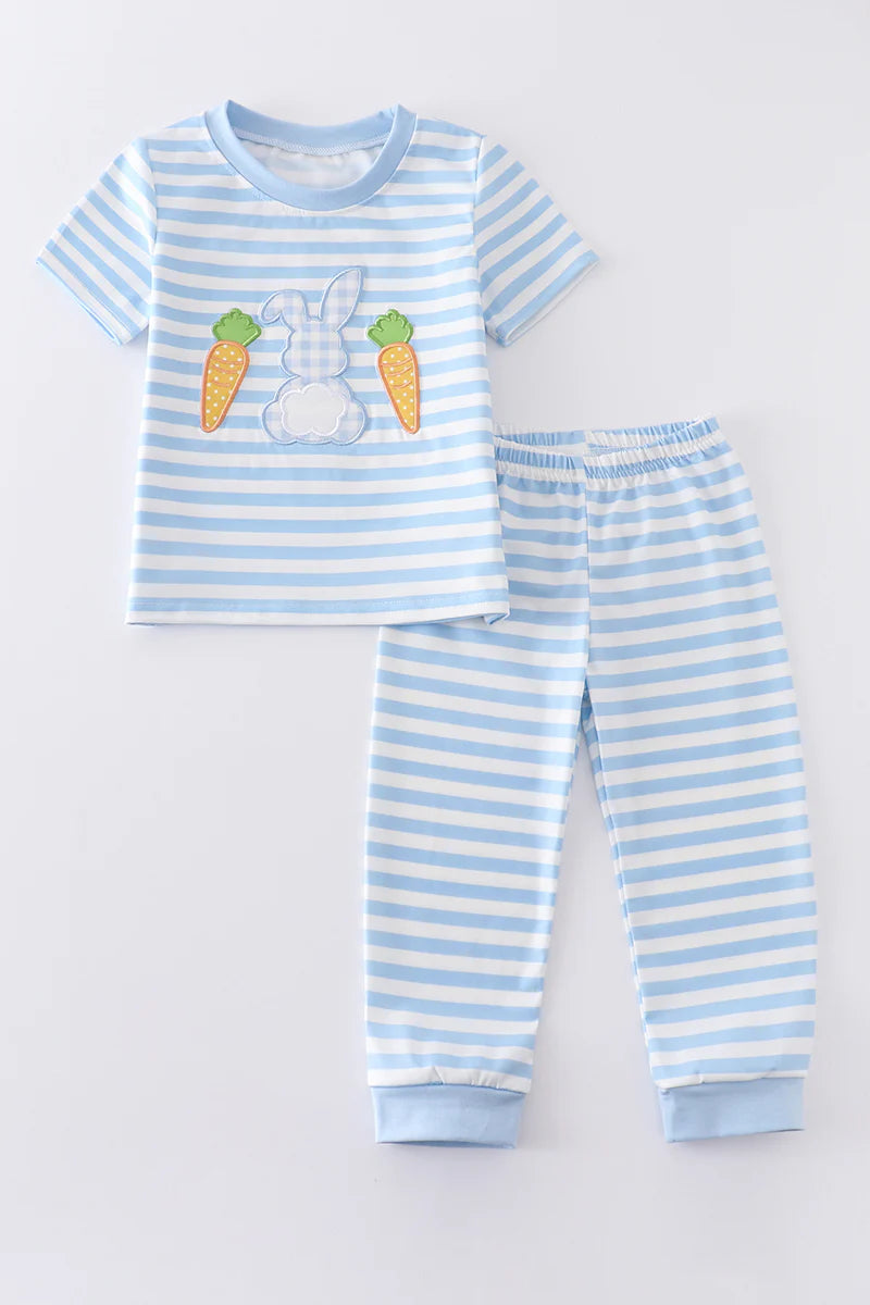 Blue Rabbit Carrot Applique Boy Pajamas Set