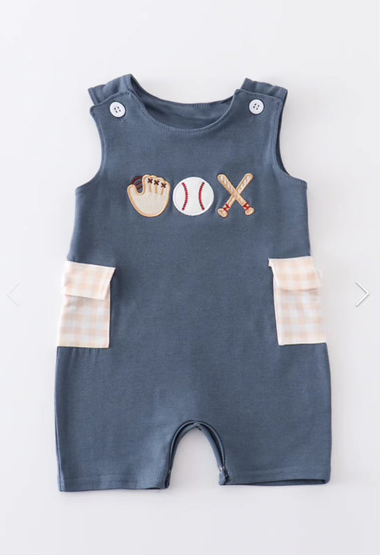 SALE - Navy Baseball Applique Boy JonJon