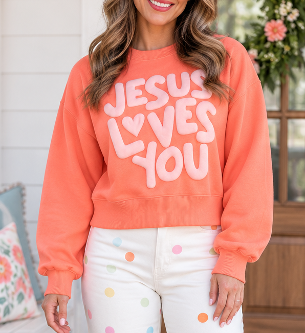 Orange JESUS LOVES YOU Sweatshirt RTS