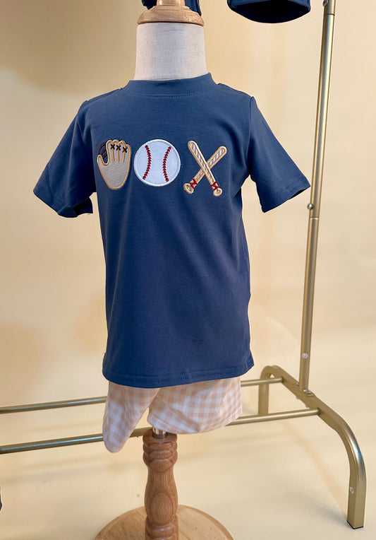 SALE - Navy Baseball Applique Boy Set