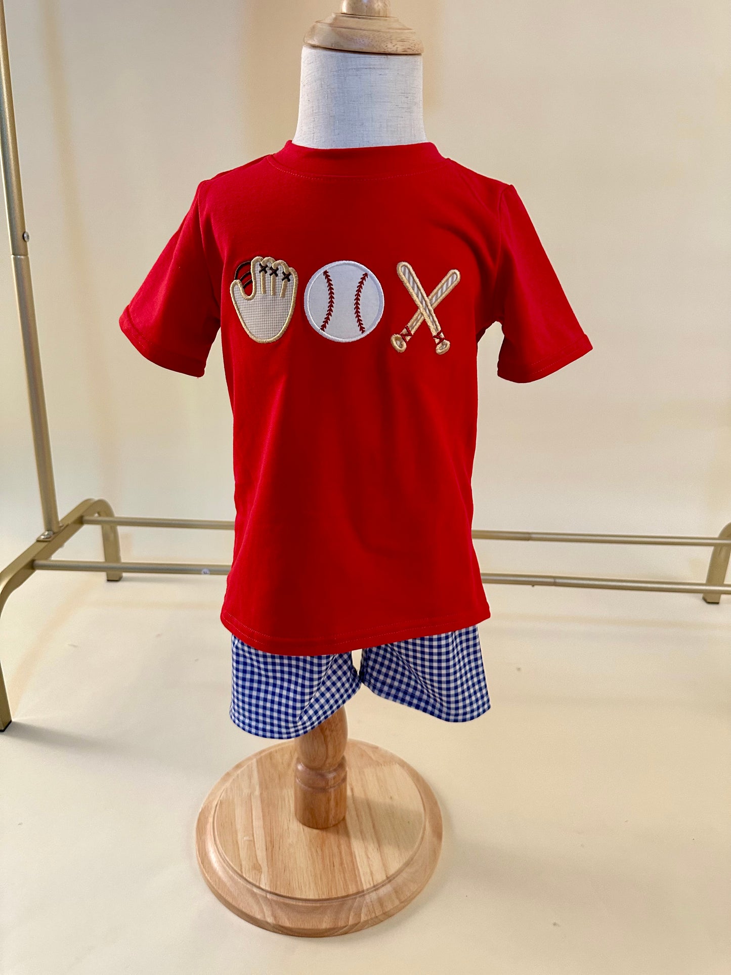 Red Baseball Boys Applique Short Set