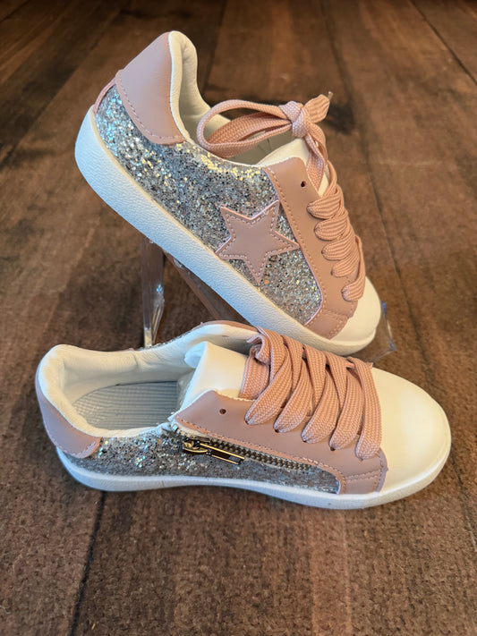 Silver Glitter Pink Star Sneakers