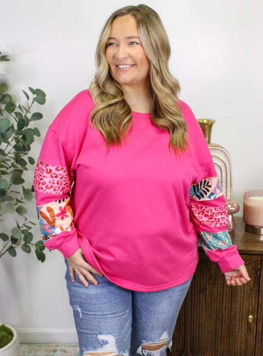 Pink Patchwork Floral Plus Size Tee LT