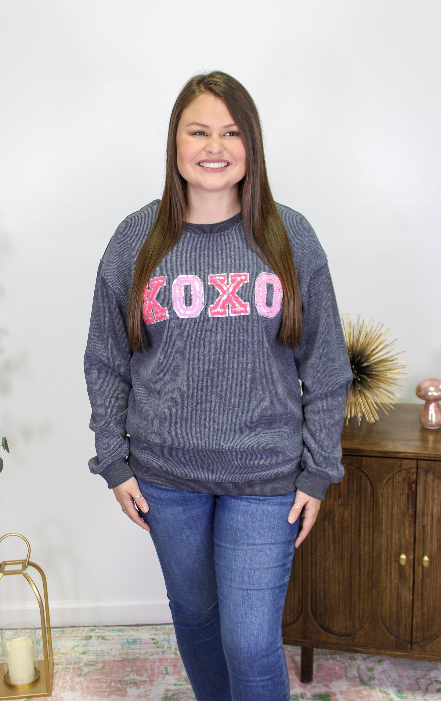 Corded Sequin XOXO Crewneck LT