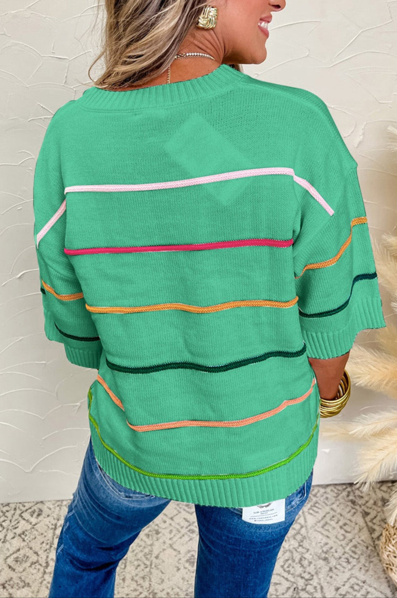Green Colorblock Striped Sweater LT