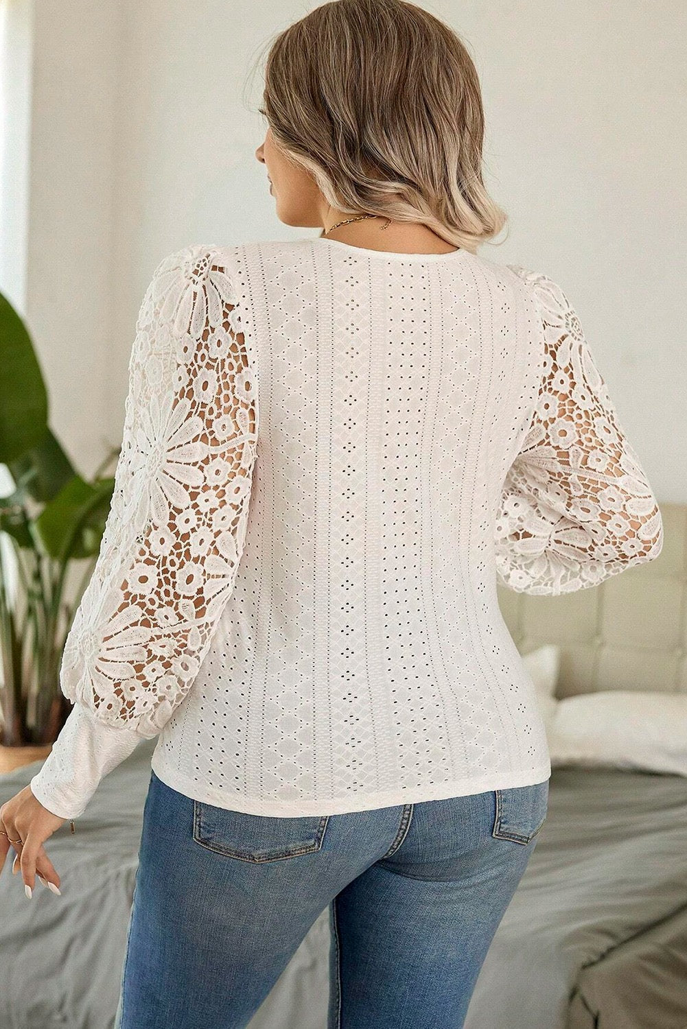 White Floral Lace Plus Size Blouse RTS