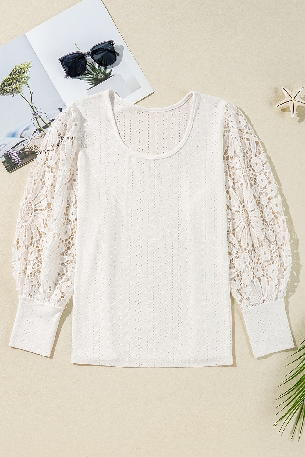 White Floral Lace Plus Size Blouse RTS